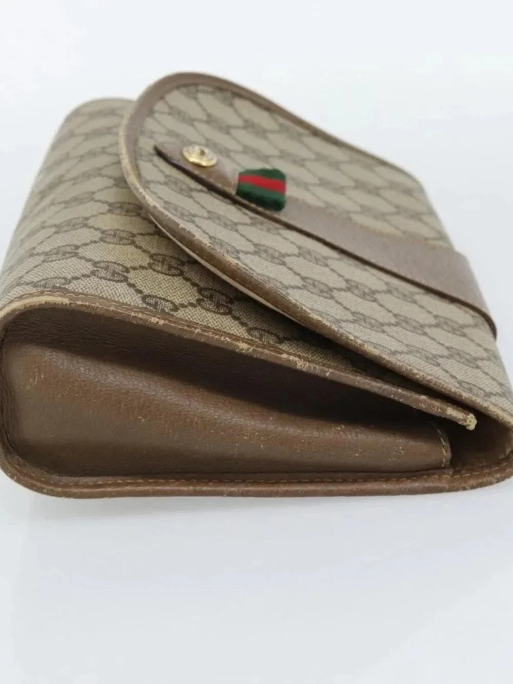 GUCCI GG Supreme Web Sherry Line Clutch Bag PVC Beige Gold 89 01 030 Auth 184406